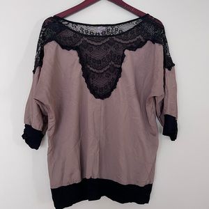 Rue 21 chocolate blouse with lace. Size XL